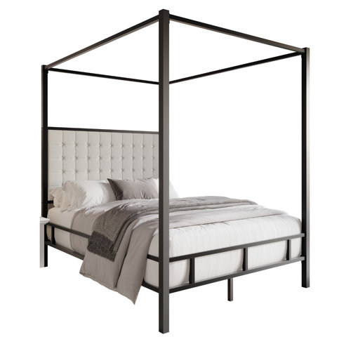 Home Design Inc. Upholstered Metal Canopy Bed & Reviews Wayfair